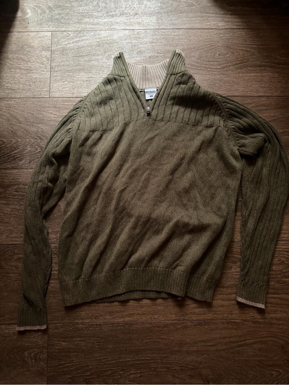 Columbia Olive Green Half-Zip Ribbed Collar Men's Sweater